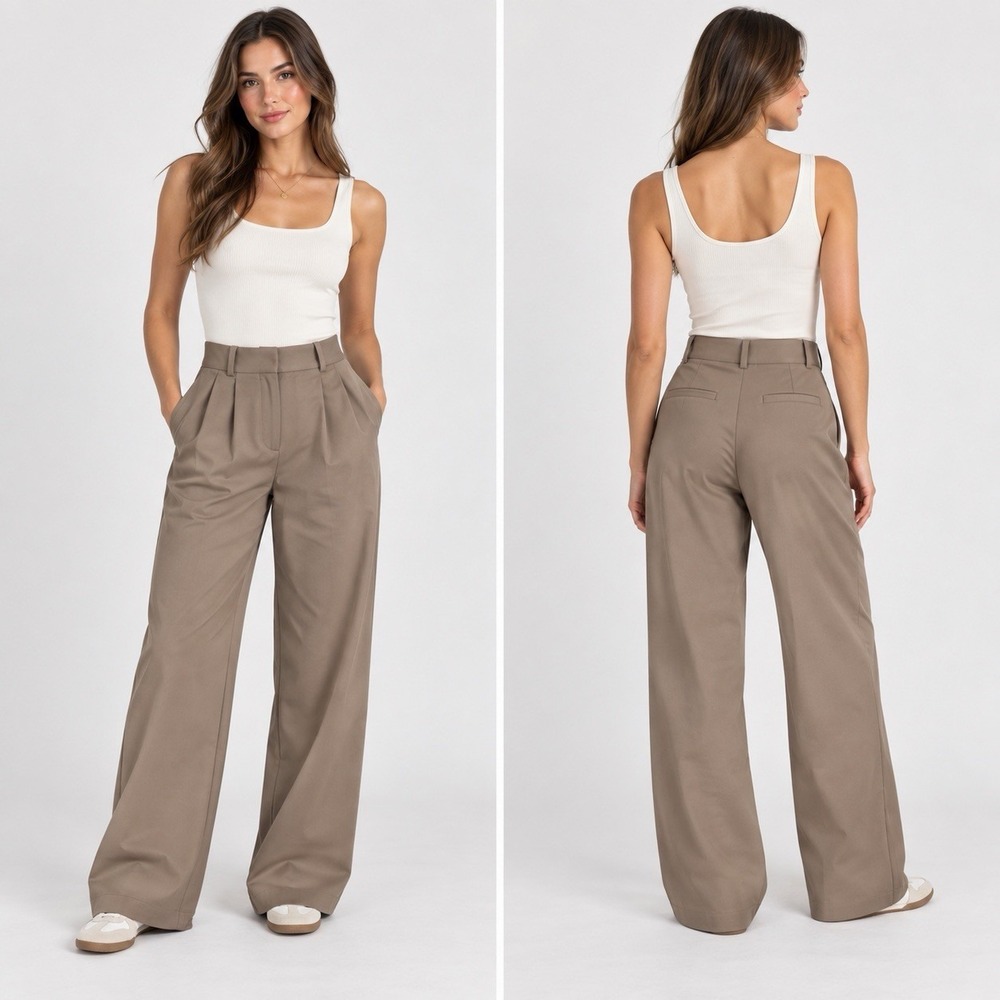 Abercrombie & Fitch Sloane Tailored Wide Leg Pants Tan 24/00 Reg